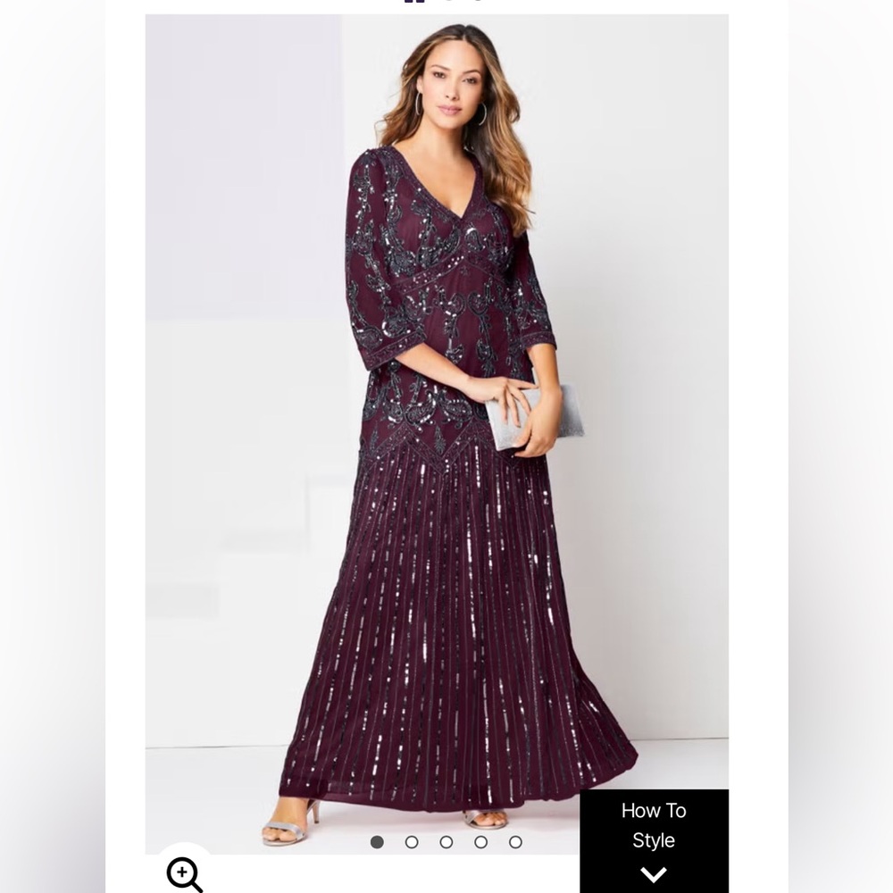 Roaman's Burgundy Long Sleeve Sequin Dress Mother of the Bride or Groom